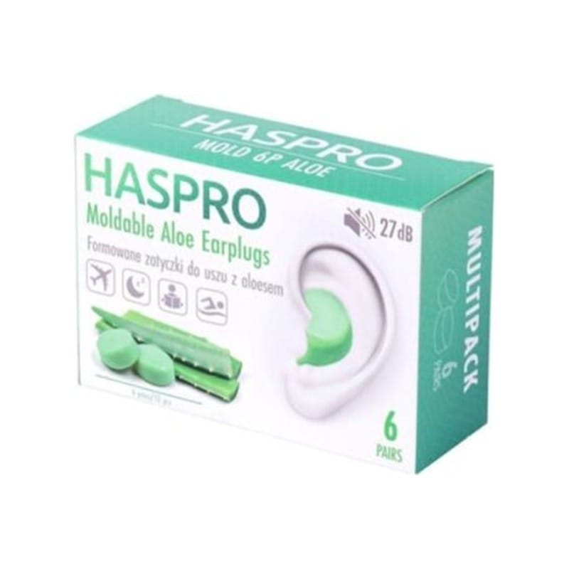 Siliconen oordopjes met aloë vera Haspro (12 stuks)