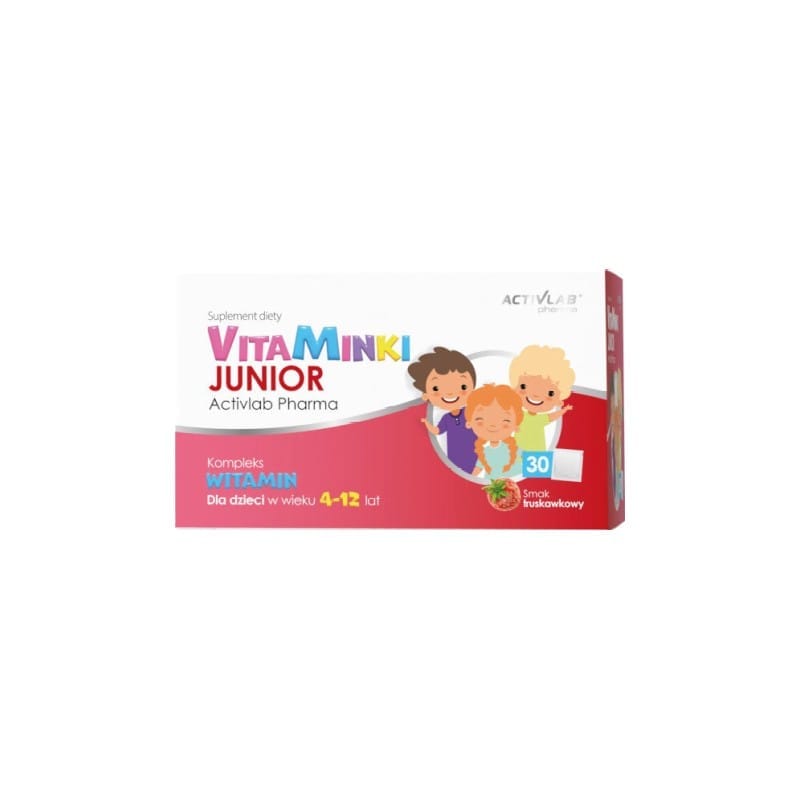 Vitaminen voor kinderen – VitaMinki Junior Activlab, aardbeiensmaak (30 sachets x 3 g)